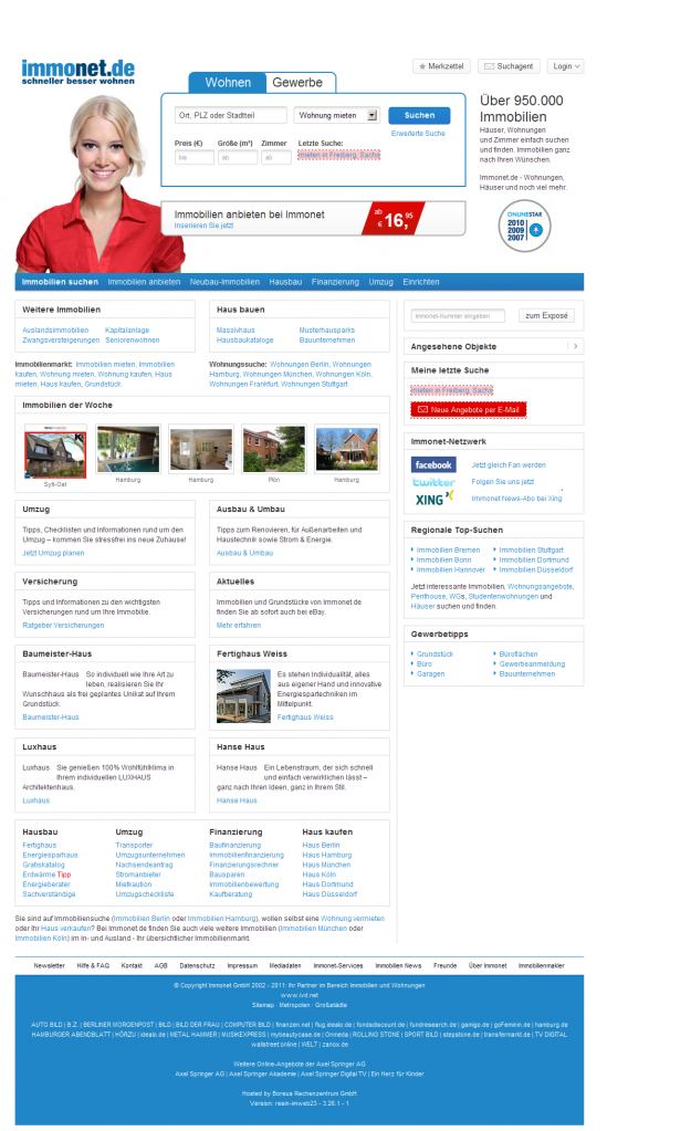 Immonet.de Startseite Relaunch